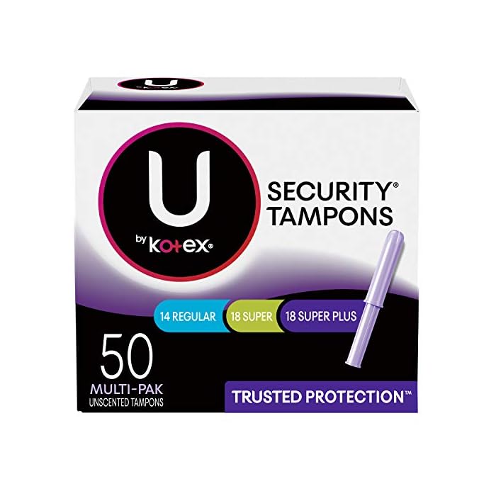 U by Kotex Security Tampons, Multipack, Regular/Super/Super Plus Absorbency, Unscented, 50 Count
