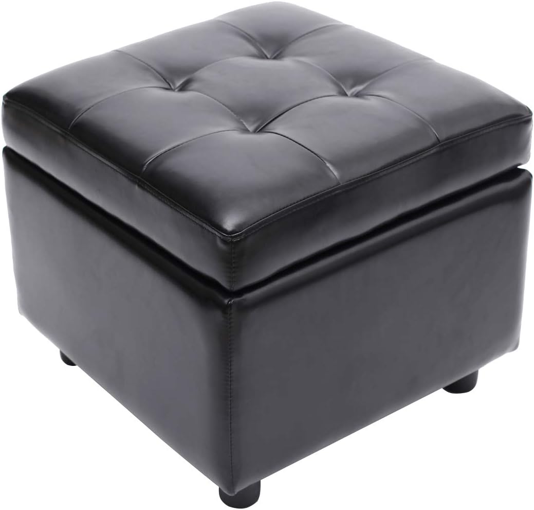 LEITING Luxury Leather Storage Ottoman Toy Box Chair Seat Stool
