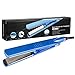 Professional 450°F Nano Titanium Tourmaline Ionic Curling Flat Iron Hair Straightener Straightens holder30 second heat up Hairstyling Iron with Adjustable Temp Instant Heat Up LED Display Blue