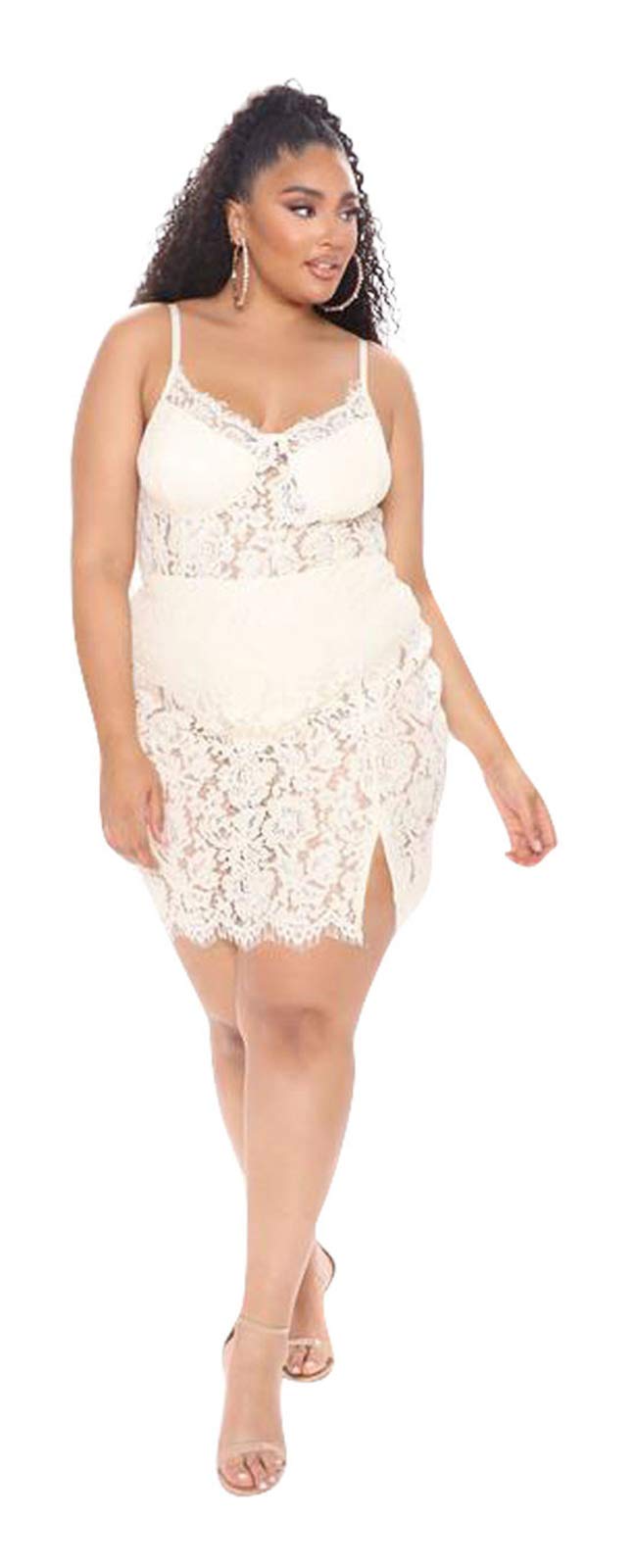 Salimdy Women Sexy Floral Lace Mesh Sheer Hollow Out Deep V Neck Spaghetti Strap Bodycon Pencil Mermaid Midi Dress