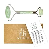 Jade Roller | Real Natural Jade Stone Facial Massager | Welded Construction | Smooth Double Roller | Anti-Aging, Skin Toning, Face Slimming, Lymphatic Drainage Enhancing Skincare Massage Tool | by ru
