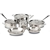 All-Clad D3 3-Ply Stainless Steel Cookware Set 10 Piece, Induction Compatible, Oven Broiler Safe 600F, Kitchen Cooking Set w/