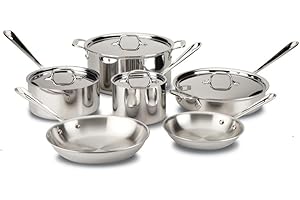 All-Clad D3 3-Ply Stainless Steel Cookware Set 10 Piece, Induction Compatible, Oven Broiler Safe 600F, Kitchen Cooking Set w/ Fry Pans, Saucepans, Saute Pans, Stockpot, Lids, Pots and Pans, Silver