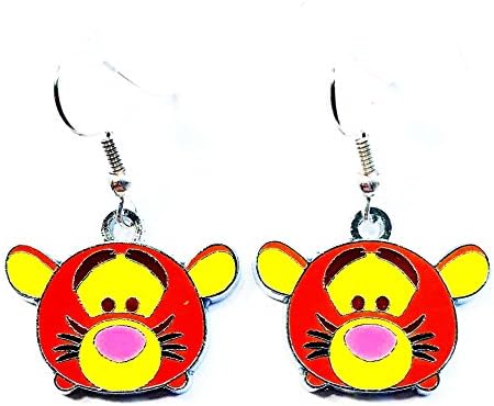 Disney WINNIE THE POOH inspired TIGGER Metal Enamel Character Drop Dangle Hook Earrings With Gift Box