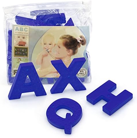Yoolove Baby Letters Teether Toys with Sucker, FDA Approved &amp; BPA Free Silicone Alphabet Number Stick Teething Toy, Perfect for Preschool Learning ABC Toy Gift Set (Blue)