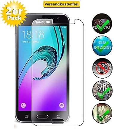 [2er Pack] Panzerglas für Samsung Galaxy J3 2016 gehärtetes Glas 9H, Echtglas Glasfolie Panzerglasfolie Panzerfolie Folie Dis