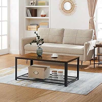 VASAGLE Coffee Table for Living Room, 2-Tier Cocktail Table, Center Table with Mesh Shelf, Steel Frame, Adjustable Feet… 51rqUkbX6xL
