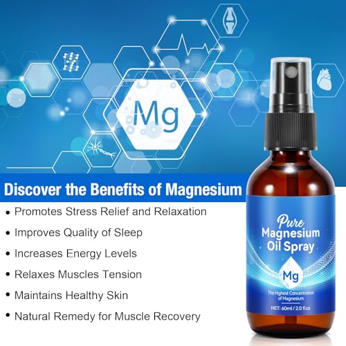 Pure Magnesium Oil Spray, Topical Magnesium Spray Glass Bottle, Organic Magnesium Spray for Feet, – Made with Concentrated Pure Magnesium Chloride Oil (2 Pack 2 fl oz)