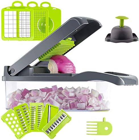 KEOUKE Vegetable Chopper Slicer Dicer - 12-in-1 Fruits Cutter Mandoline Slicer Food Chopper/Cutter with 7 Stainless Steel Blades, Adjustable Slicer & Dicer with Storage Container