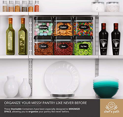 Chefs-Path-Airtight-Food-Storage-Container-Set-6-PC-SetAll-Same-Size-Labels-Marker-Kitchen-Pantry-Organization-Dry-Food-Containers-BPA-Free-Clear-Plastic-Canisters-with-Improved-Lids