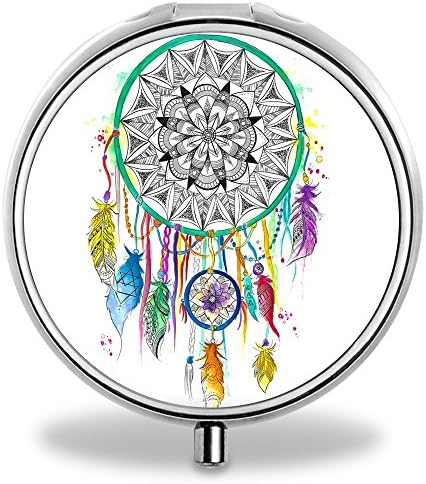 Medicine Pill Boxes Dream Catcher Unique Round Portable 3 Compartment Metal Pocket Pill Bottle