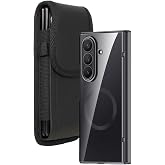 Pouch Combo for Samsung Galaxy Z Fold 7 Phone Case with Belt Clip - Black | Compatible with MagSafe, Leather Pouch Holster Holder, Built-In Screen Protector, Hinge Cover, Clear, For Z Fold7