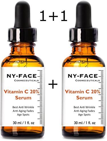 NY Face's Best Vitamin C Serum SET (1 + 1) -works wonders to repair the effects of sun damage, lighten sun and age spots, smooth and brighten- Vitamin E + Hyaluronic Acid-Natural Jojoba Oil &amp; Arginine