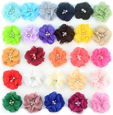 Pack of 50pcs,2Inch Mixed Color Handmade Shabby Chiffon Flowers Without Clips for Baby Girl Headbands or Decorate Dress etc.