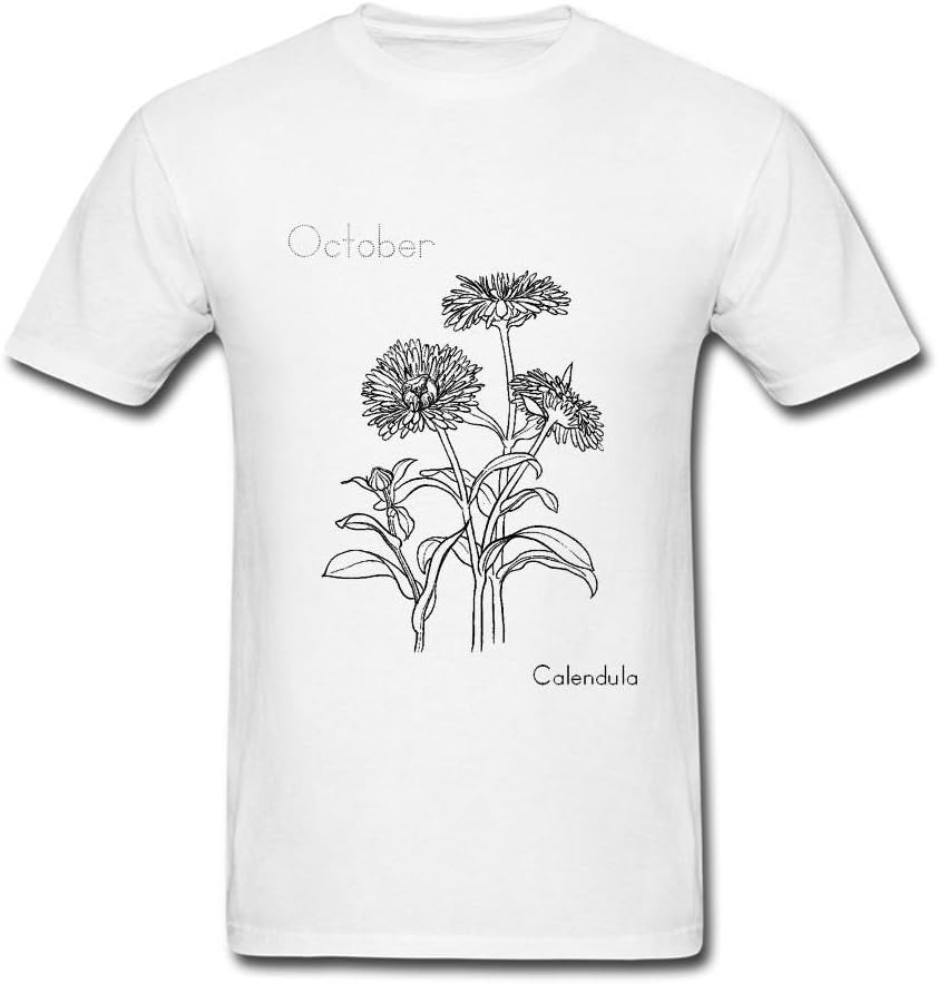 XLKHGF Calendula Flower Drawing Mens 100% Cotton Crew Neck Custom T-shirt White