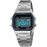 PASOY Men's Digital Gold Stainless Steel Watch | Backlit Multifunction Stopwatch Alarm Waterproof Sport Watches