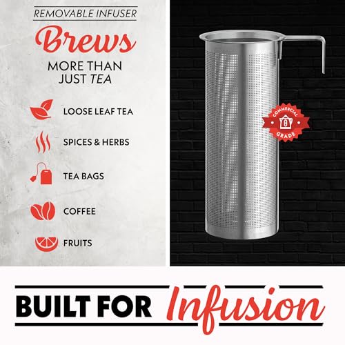 Gourmia Hervidor eléctrico de vidrio programable - Hervidor de té y café con control de temperatura de 1,7 L con pantalla táctil digital, 6 presintonías, mantiene caliente, infusor de acero inoxidable extraíble, base giratoria de 360° - Negro