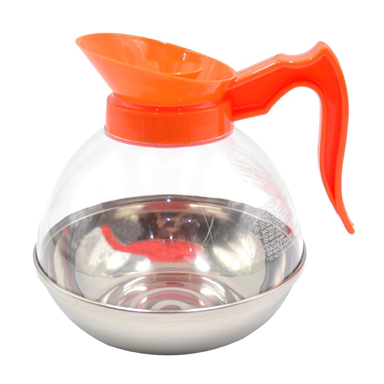 Photo 1 of 1 Pack Commercial Coffee Decanter 64oz 1.8L 12 Cup (Orange), Polycarbonate Plastic Body with Stainless Steel Bottom & Ergonomic Handle, Perfect for Serving Coffee at various commercial occasions