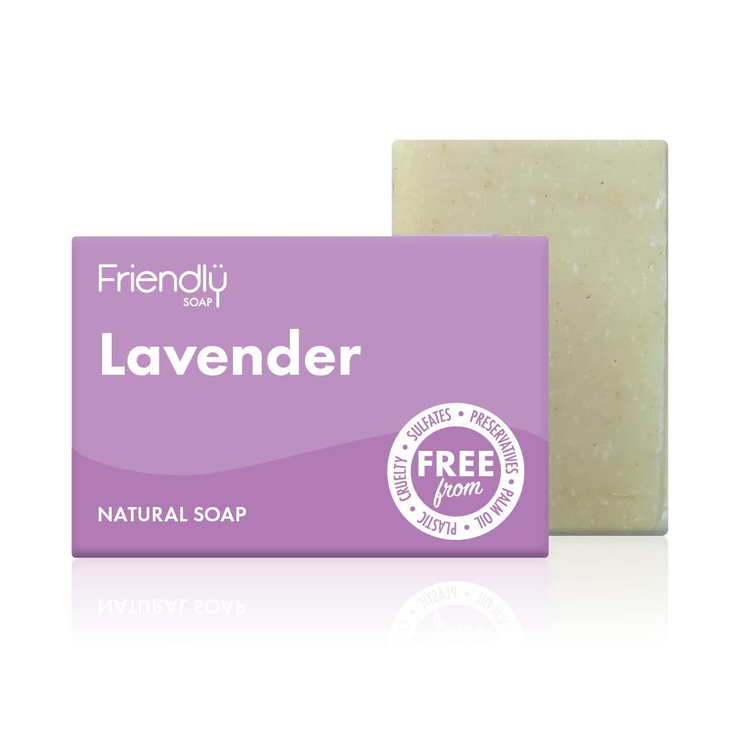 Friendly Soap - Natural Lavender Soap (95g), Plant-Based, Cruelty-Free, Made by Hand, No Preservatives or Sulphates, Sustainable