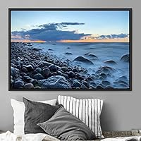 Framed Canvas Wall Art Rock Shore Group Multicolor Nature Photography Realism Relax/Calm - 16x24 inches
