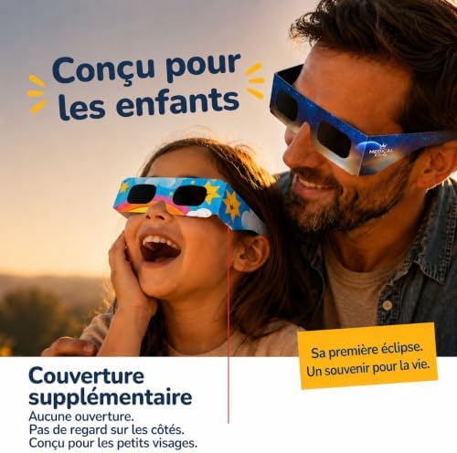 Lunettes Eclipse Solaire 2026 pour enfants – Lot de 10 Paires Premium avec 2 Filtres Solaires pour Smartphone, Lunettes Eclipse Solaire ISO 12312-2,CE Protection des Yeux pour l'Observation du Soleil
