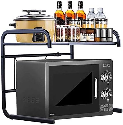 YANHTSO Retractable Kitchen Microwave Oven Rack Oven Shelf 2 Layer Kitchen Supplies Bold Thick Storage Storage Shelf Black (Shape : Single layer)