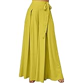 SEMATOMALA Women's Side Knot Tie Waist Wide Leg Long Pants Pleated High Waist Full Length Elegant Work Wear Palazzo Pants