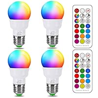 iLC RGB LED Light Bulb, Color Changing Light Bulb 2700K Warm White 3W E26 Screw Base RGBW, Mood Light Flood Light Bulb - Dual Memory - 12 Color Choices - Timing Infrared Remote Control(4 Pack)