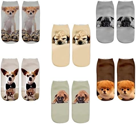 ASWear 6 Pack 3D Lovely Dog Funny No Show Socks Crazy Cute Amazing Novelty Print Ankle Socks, #02