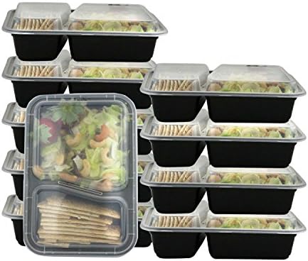 Glomery 2 Compartment Reusable Bento Lunch and Food Storage Container with Airtight Lid, Stackable, Microwavable, Freezer &amp; Dishwasher Safe 10 Pack