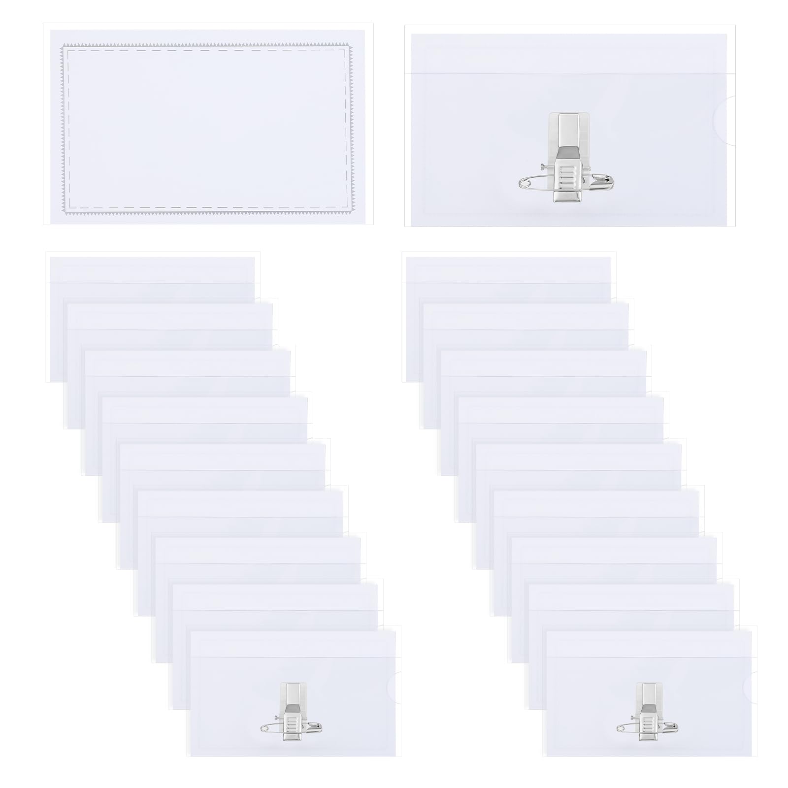 Photo 1 of Molain 20 Pieces Pin Style Name Badge Holders Name Tags with Pins Clear Plastic Name Tag Holder Horizontal Name Badge Holders with 20 Pcs Inserts for Meeting Seminar Show Event and Conference