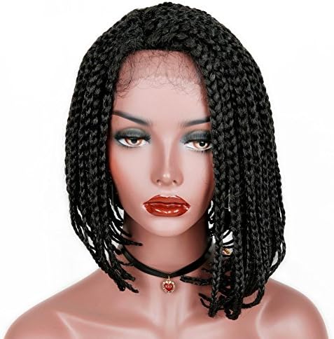 KlemmerLover 14inch Box Braid Front Lace Wigs with Baby Hair Synthetic Glueless Full Braids Short Bob Wig for Black Women
