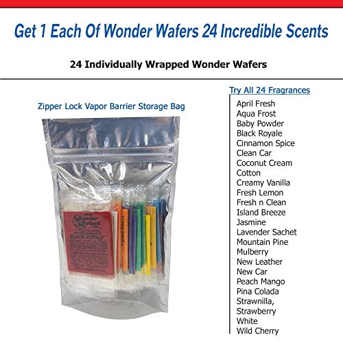 Wonder Wafers Car Air Freshener, Sample Pack, Resealable Vapor Barrier Bag, Includes All 24