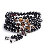 Overfeel Tiger Eye Crystal Gemstone Wrist Bracelet Tibet Buddhist Buddha Meditation 108 Prayer Beads Mala Necklace