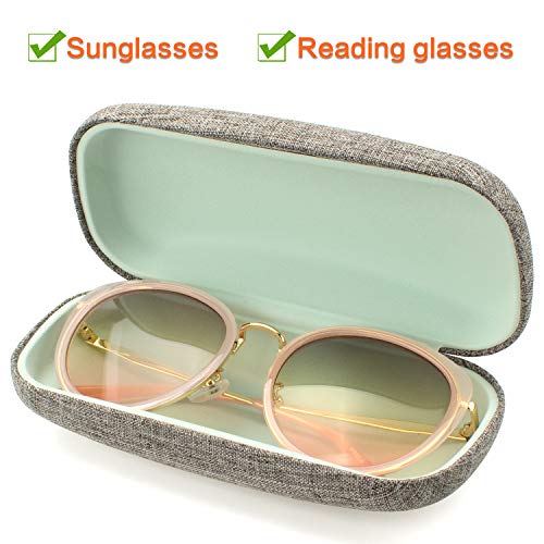 Vemiss Hard Shell Eyeglasses Case Linen Fabrics Large Sunglasses Case Concise (Large, Gray+Pu Black) - Thumbnail 2