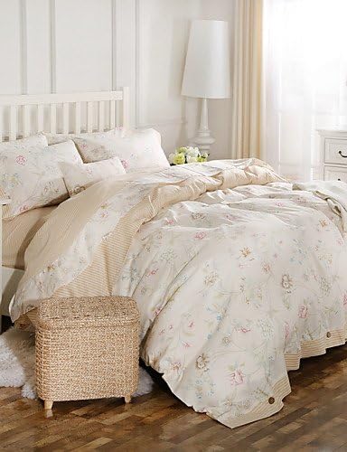 wwgy Simple Opulence 100% Cotton Coconut Button Printed Stripe King Queen Duvet Cover Set , queen