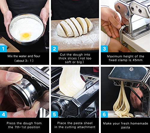 Shule Streamline Pasta Maker Machine, Stainless Steel Pasta Roller with Pasta Cutter, Hand Crank and Instructions