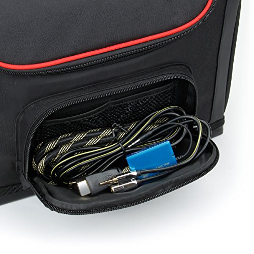 Mini Projector Case Travel Carrying Bag with Adjustable Dividers & Accessory Pockets by USA Gear - S7 Pro (Red) fits Small Portable Projectors from DBPOWER, TENKER, DR.J, GooDee, AEHR, FUNAVO, more