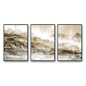 3 Piece Framed CanvasWall Art for Living Room, Bedroom Golden Waves Canvas Prints for Modern Home Decoration Ready to Hang - 16"x24"x3 Panels
