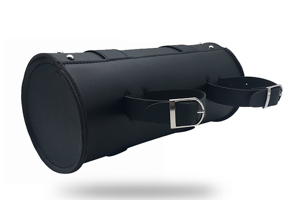 Pevor Motorcycle Bike PU Leather Tool Bag Pouch Roll Barrel Shape Side Bag Sundries Bag Handlebar Sissy Bar Tool Pouch (black)