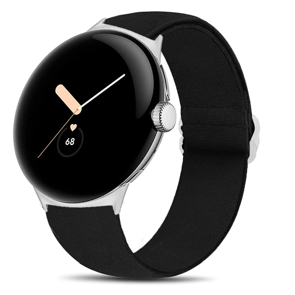 Blueshaweu Compatible for Google Pixel Watch 2 Band, Stretch Elastics Nylon Adjustable Replacement Strap Accessories Compatible for Google Pixel Watch/Pixel Watch 2 (Black)