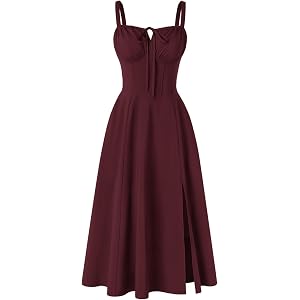 Scarlet Darkness Women 2026 Corset Dress Milkmaid Slit Midi Sundress | Fishboned Corset, Smocked Lace Up Back, for Wedding Gu