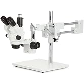 AmScope SM-4NTPX Simul-Focal Lockable Zoom Microscope, 3.5X-45X | 3.5X-45X Magnification, Lockable Zoom, Dual-Arm Boom Stand
