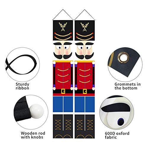 Blaward Nutcracker Christmas Banners Decorations - Outdoor Xmas Decor - Life Size Soldier Model Nutcracker Banners for Wall Front Door Porch Garden Indoor Exterior Party Yard Gate