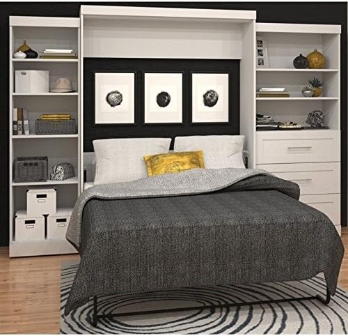 BestarPur Murphy 2 Shelving Units, Space-Saving Wall Bed with Storage and Closet Organizers, Queen, White