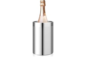 Stainless Steel Wine Chiller, Dual-Wall Wine Cooler, Keeps Drinks Cold for Hours, Fits Champagne & Standard Bottles
