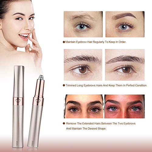 Eyebrow Hair Remover Rechargeable Ebeau Portable Painless Electric Eyebrow Trimmer Removal Eyebrow Razor Tool for Women(Champagne Gold)