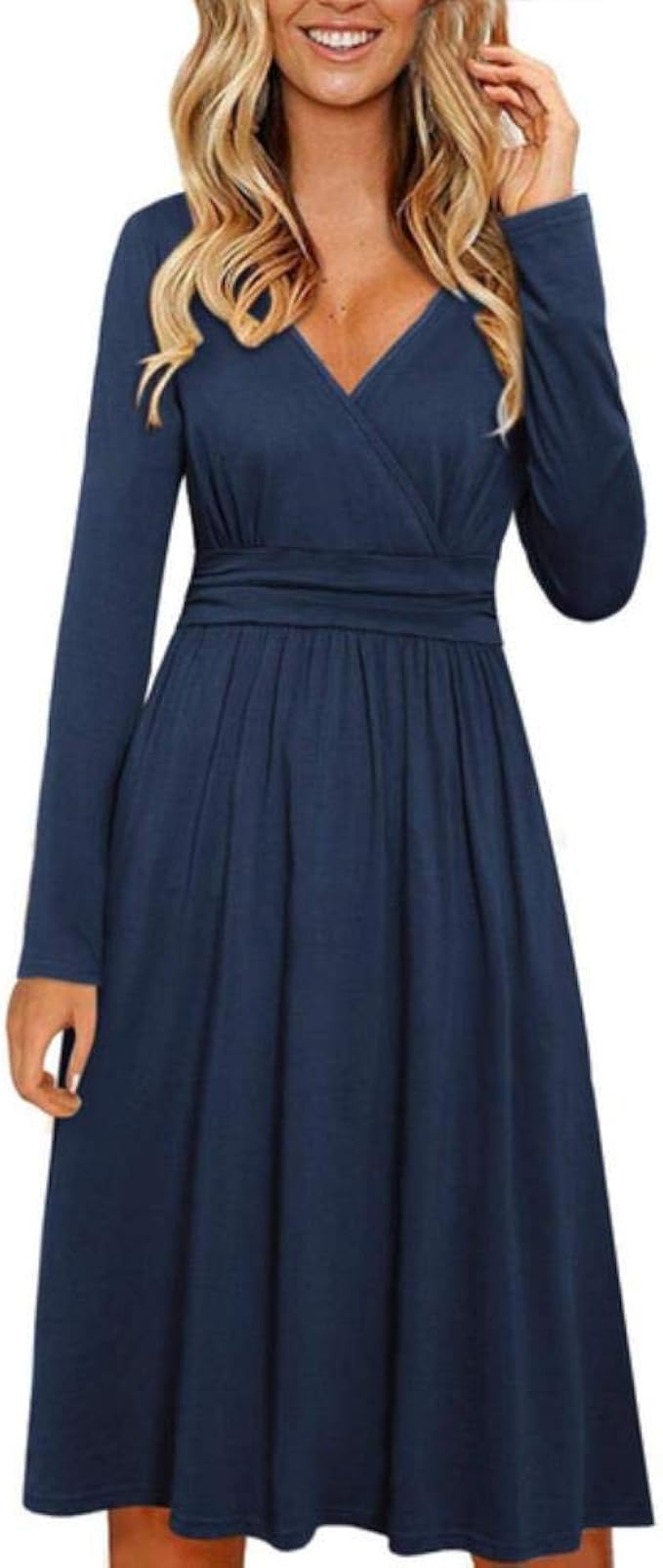 MLX-BUMU Winterkleid Damenbekleidung Vintage Solid Langarm Knielange ...