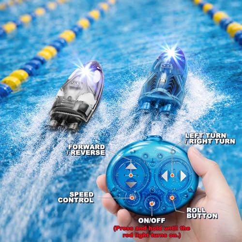 Set of 2 RC Mini RC Boat with Flashing Lights, Game with Foam Ball, 360° Rotation & 2 Speeds, Inflatable Pool Included, Water Toy Gift Boy Girl