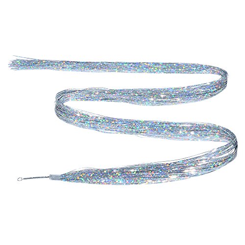 Holographic Silver Hair Tinsel Glitter Strands (100) Hair Dazzle